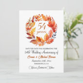54e bruiloft Jubileum Elegante Herfst Bloemen Save The Date (Staand voorkant)