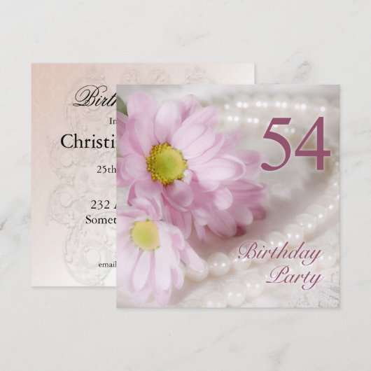 54e uitnodiging van de Birthday-partij met daisies (Voorkant / Achterkant)