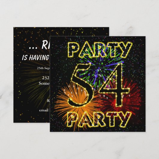54e uitnodiging voor verjaardagsfeestjes met vuurw (Voorkant / Achterkant)