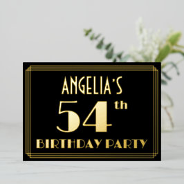54e verjaardag: Art Deco Kijk "54", met naam Folie Uitnodiging