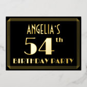 54e verjaardag: Art Deco Kijk "54", met naam Folie Uitnodiging (Voorkant)