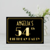 54e verjaardag: Art Deco Kijk "54", met naam Folie Uitnodiging (Staand Voorkant)