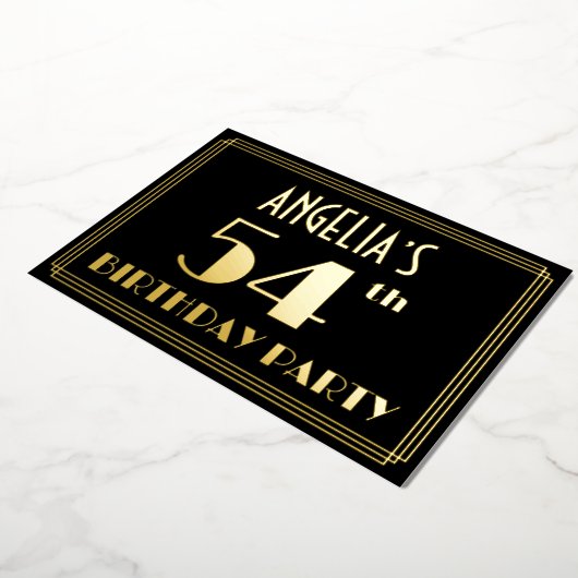 54e verjaardag: Art Deco Kijk "54", met naam Folie Uitnodiging (Gedraaid)