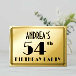 54e verjaardag — Art Deco look "54" + Naam Folie Uitnodiging