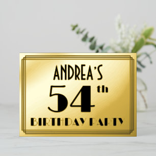 54e verjaardag — Art Deco look "54" + Naam Folie Uitnodiging