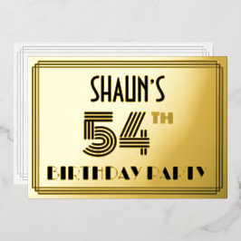 54e verjaardag — Art Deco Style "54" en naam Folie Uitnodiging