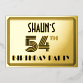 54e verjaardag — Art Deco Style "54" en naam Folie Uitnodiging (Voorkant)