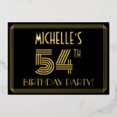 54e verjaardag — Art Deco Style "54" + Naam Folie Uitnodiging (Voorkant)