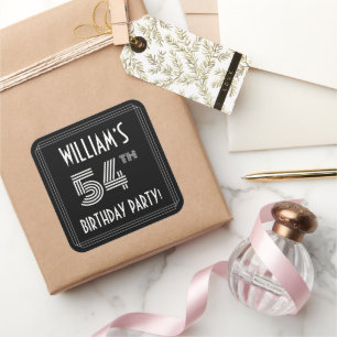 54e verjaardag: Art Deco Style en aangepaste naam Vierkante Sticker