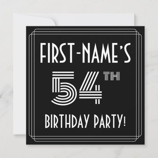 54e verjaardag: Art Deco Style met aangepaste naam Kaart (Voorkant)