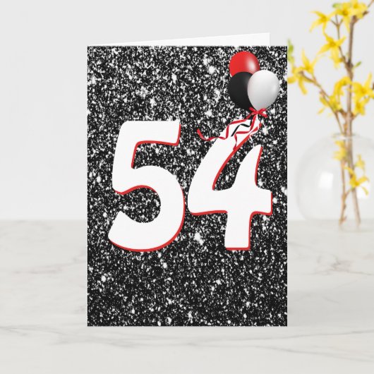 54e verjaardag Ballonnen op zwarte glitters kaart (Gele Bloem)