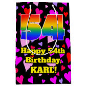 54e verjaardag: Beeldende hartenpatronen, regenboo Medium Cadeauzakje (Voorkant)