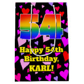 54e verjaardag: Beeldende hartenpatronen, regenboo Medium Cadeauzakje (Achterkant)