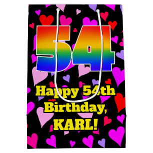 54e verjaardag: Beeldende hartenpatronen, regenboo Medium Cadeauzakje