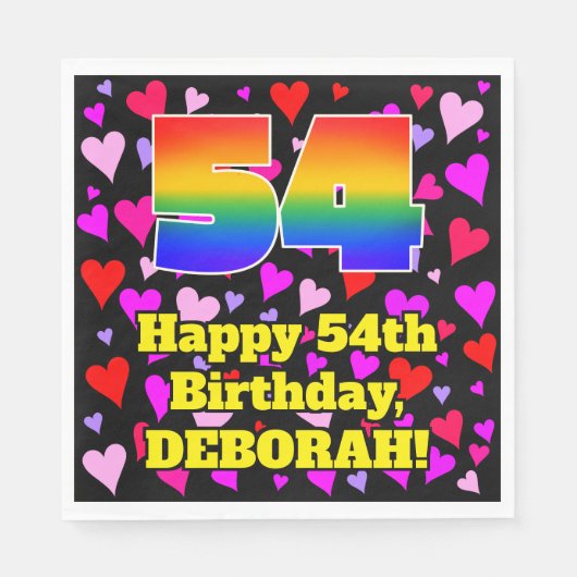 54e verjaardag: Beeldende hartenpatronen, regenboo Servet (Voorkant)