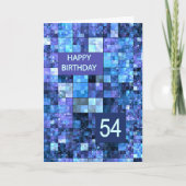54e verjaardag, blauwe vierkantjes, kaart (Voorkant)