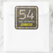 54e verjaardag: Bloemnummer, Faux Wood Look, Naam Vierkante Sticker (Tas)