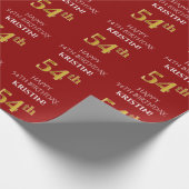 54e verjaardag: Elegant, rood, Faux Gold look Cadeaupapier (Hoek)
