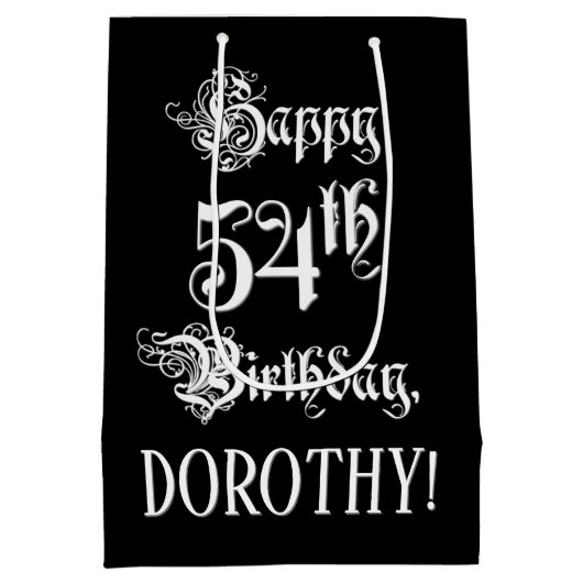 54e verjaardag: Fancy, elegant script + aangepaste Medium Cadeauzakje (Achterkant)