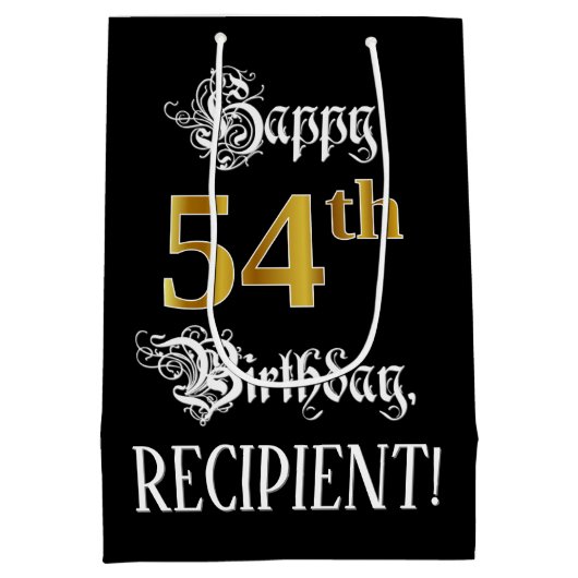 54e verjaardag ~ Fancy script; Faux Gold look; naa Medium Cadeauzakje (Achterkant)