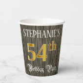 54e verjaardag — Faux Gold & Faux Wood Papieren Bekers (Achterkant)