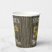 54e verjaardag — Faux Gold & Faux Wood Papieren Bekers (Rechts)