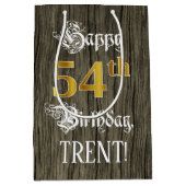 54e verjaardag: Faux Gold look & Faux Wood Pattern Medium Cadeauzakje (Voorkant)