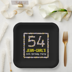 54e verjaardag: Floral Flowers Number, Custom Name Papieren Bordje