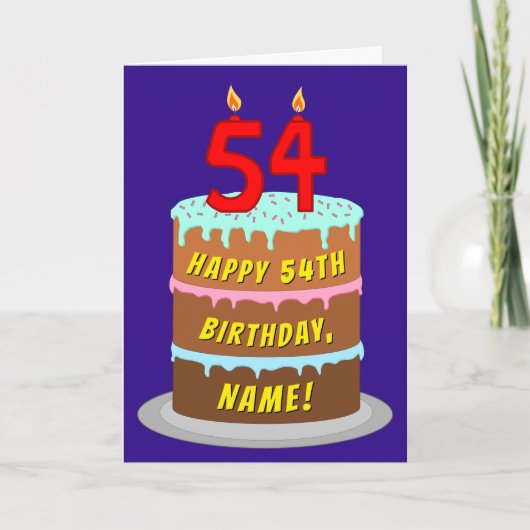 54e verjaardag: Fun Cake and Candles + Custom Name Kaart (Voorkant)