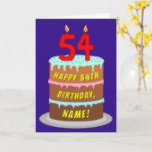 54e verjaardag: Fun Cake and Candles + Custom Name Kaart (Gele Bloem)