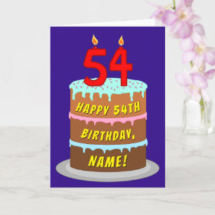 54e verjaardag: Fun Cake and Candles + Custom Name Kaart