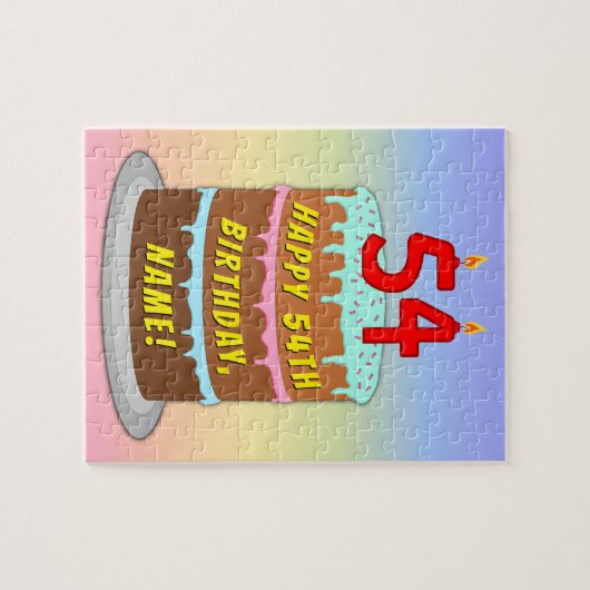 54e verjaardag: Fun Cake and Candles + Custom Name Legpuzzel (Horizontaal)
