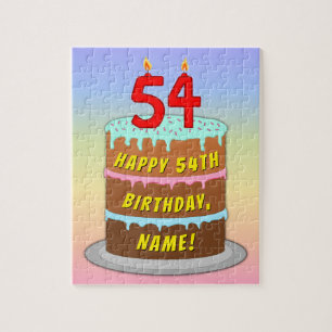 54e verjaardag: Fun Cake and Candles + Custom Name Legpuzzel