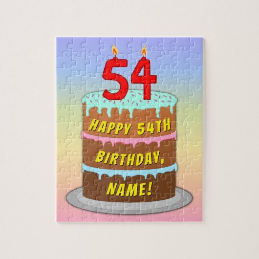 54e verjaardag: Fun Cake and Candles + Custom Name Legpuzzel (Verticaal)
