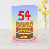 54e verjaardag — Fun Cake & Candles, w/ Eigen naam Kaart (Gele Bloem)