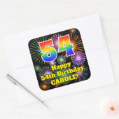 54e verjaardag: Fun Fireworks Kijk, regenboog # 54 Vierkante Sticker (Envelop)