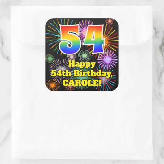54e verjaardag: Fun Fireworks Kijk, regenboog # 54 Vierkante Sticker (Tas)