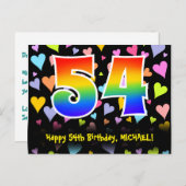 54e verjaardag: Fun Hearts Pattern, Rainbow 54 Briefkaart (Voorkant / Achterkant)