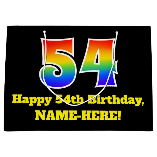54e verjaardag ~ Fun, kleurrijk, levendig, regenbo Groot Cadeauzakje (Voorkant)