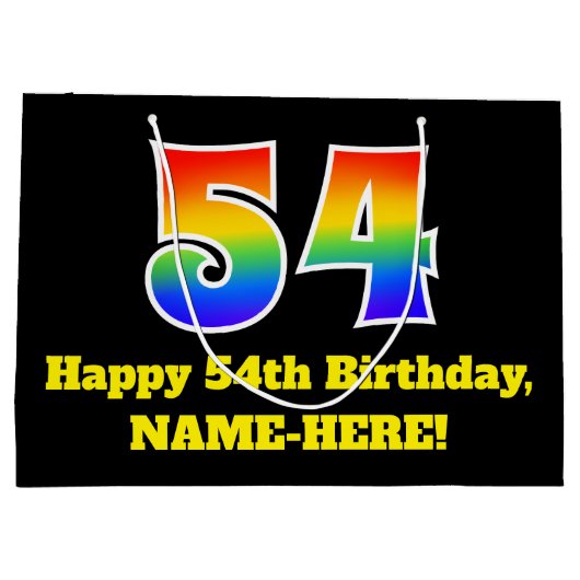 54e verjaardag ~ Fun, kleurrijk, levendig, regenbo Groot Cadeauzakje (Achterkant)
