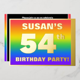 54e verjaardag: Fun, kleurrijk regenboogpatroon Folie Uitnodiging