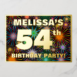54e verjaardag — Fun, kleurrijke Fireworks look Folie Uitnodiging