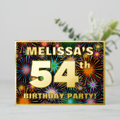 54e verjaardag — Fun, kleurrijke Fireworks look Folie Uitnodiging (Staand Voorkant)