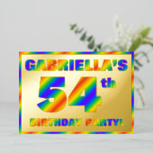 54e verjaardag - Fun, regenboogspectrum "54" Folie Uitnodiging (Staand Voorkant)