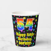 54e verjaardag: Fun Stars Pattern en Rainbow 54 Papieren Bekers (Voorkant)