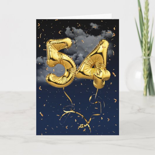 54e verjaardag Gold Mylar ballon en Confetti Card Kaart (Voorkant)