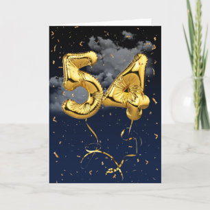 54e verjaardag Gold Mylar ballon en Confetti Card Kaart
