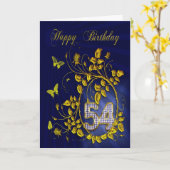 54e verjaardag gouden vlinders kaart (Gele Bloem)