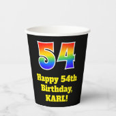54e verjaardag: Kleurrijk, Leuk, Spannend, Regenbo Papieren Bekers (Voorkant)