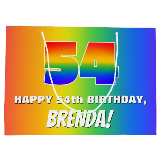 54e verjaardag: kleurrijk, vun regenboogpatroon #  groot cadeauzakje (Achterkant)